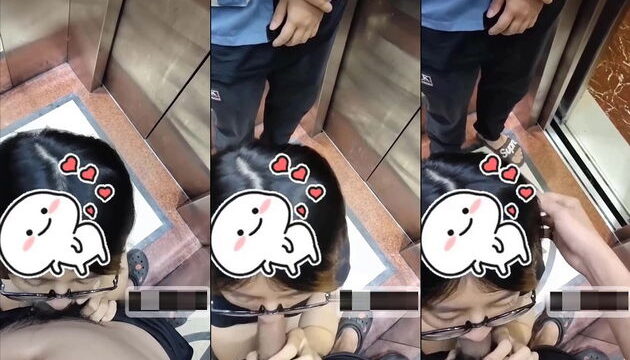 Bé sugar baby hồn nhiên bú cu trong thang máy thì bất ngờ có người lạ vào em mặc kệ