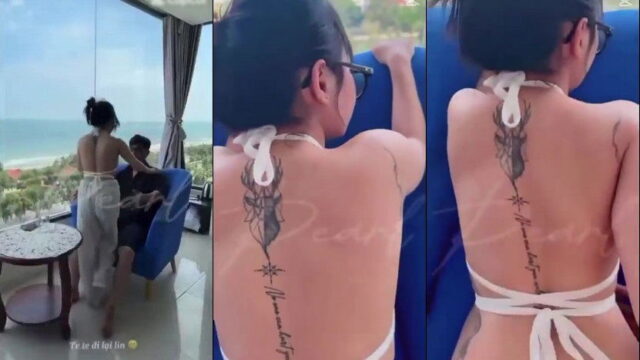 Chơi em sinh viên kính cận bên cửa sổ trong chuyến du lịch biển