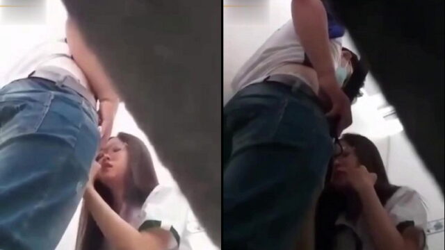 Quay lén cô bạn thân mặc đồng phục bú cu cho bạn trong wc trường học